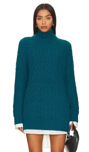 525 Natasha Cable Oversized Pullover Sweater in Teal