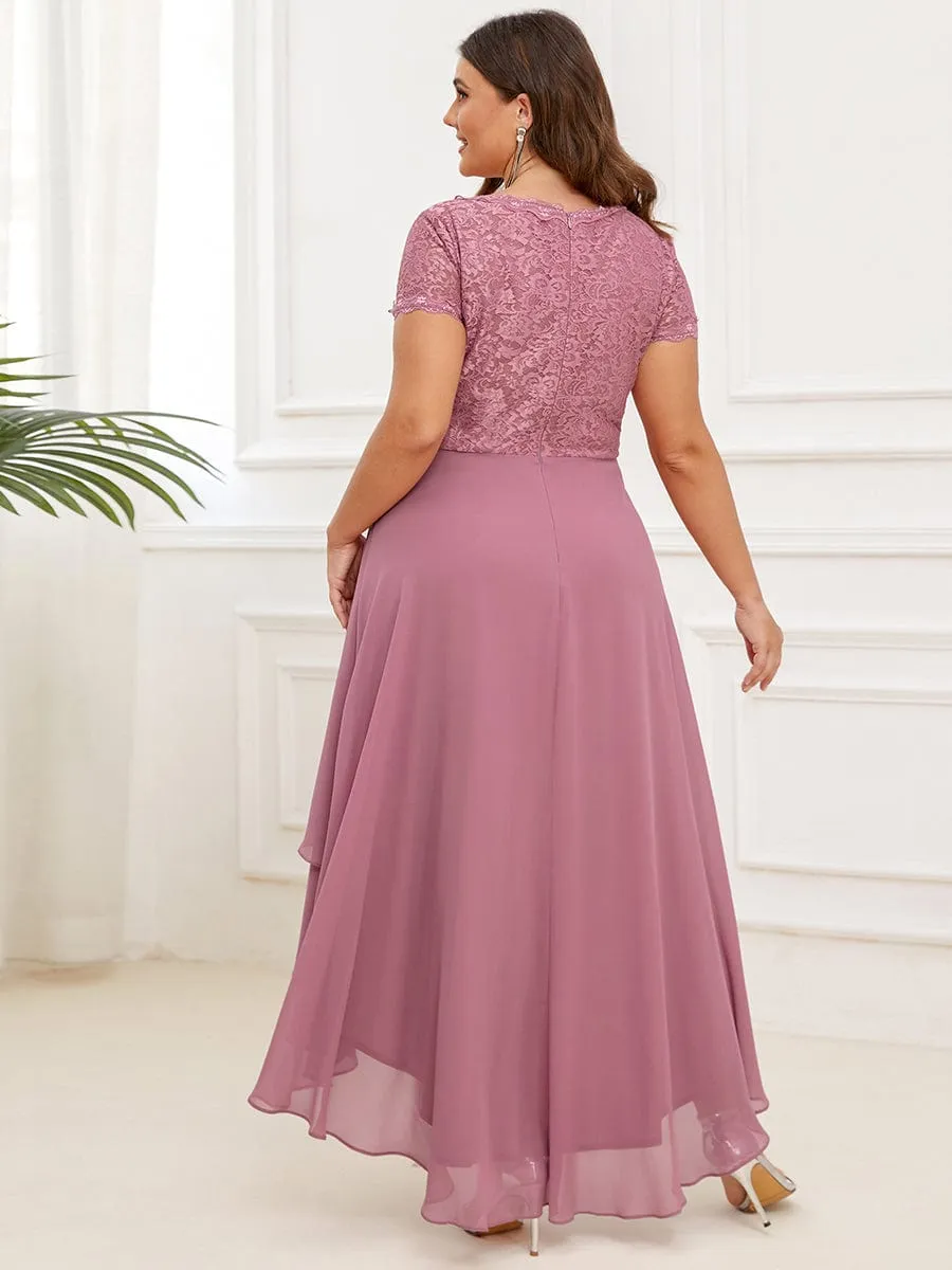 Brief Sleeve Vintage Ribbons Short Sleeve Higher Low Mother of the Bride Gown(Final Sale)