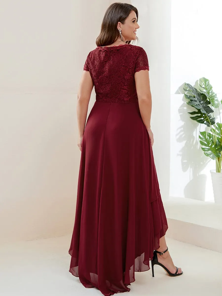 Brief Sleeve Vintage Ribbons Short Sleeve Higher Low Mother of the Bride Gown(Final Sale)