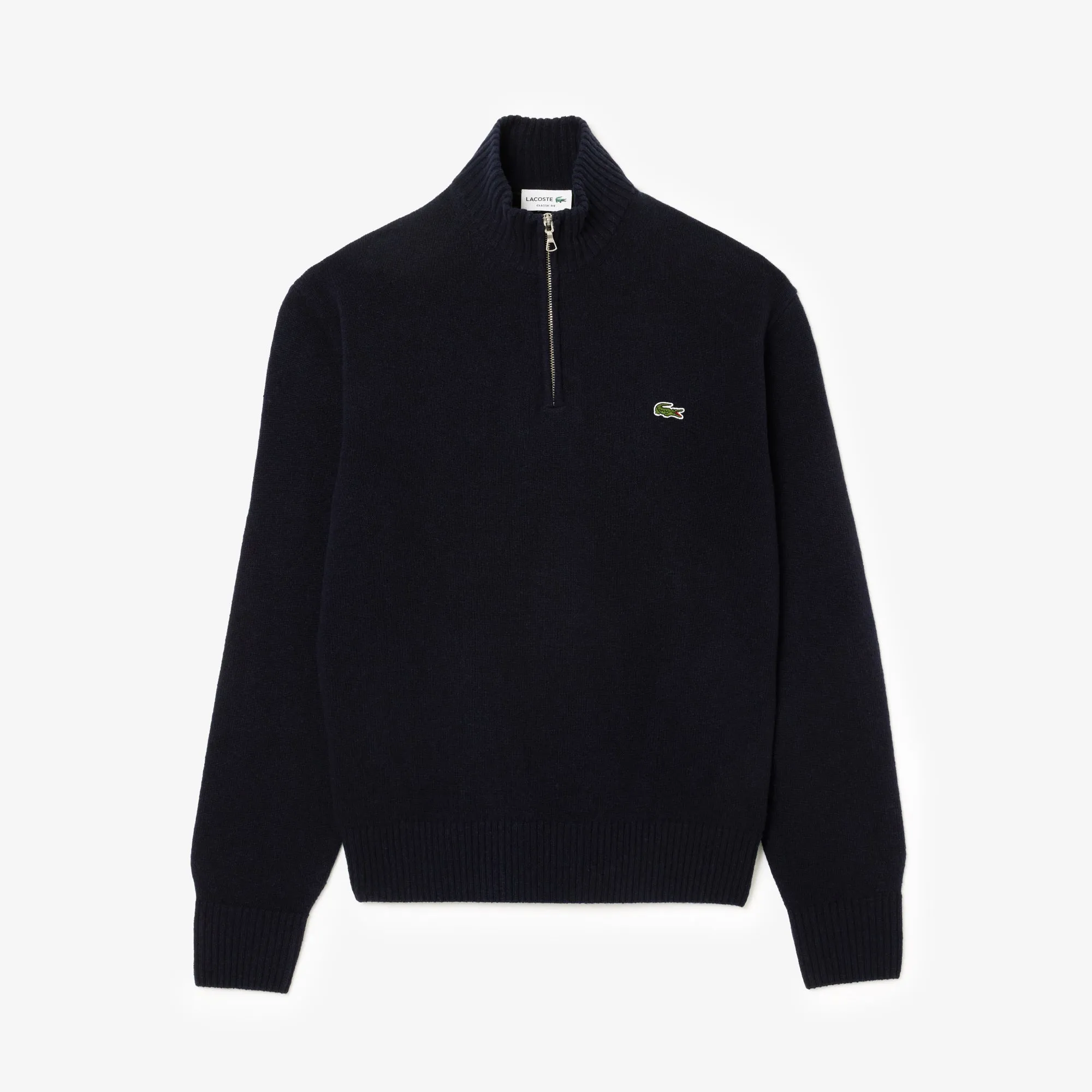 High Zip Neck Monochrome Carded Wool Sweater - AH3052