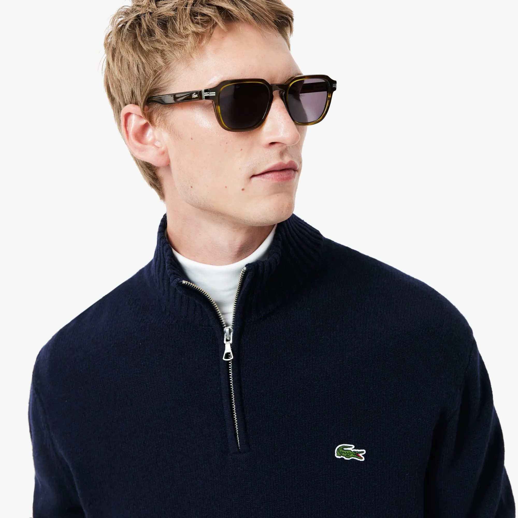 High Zip Neck Monochrome Carded Wool Sweater - AH3052
