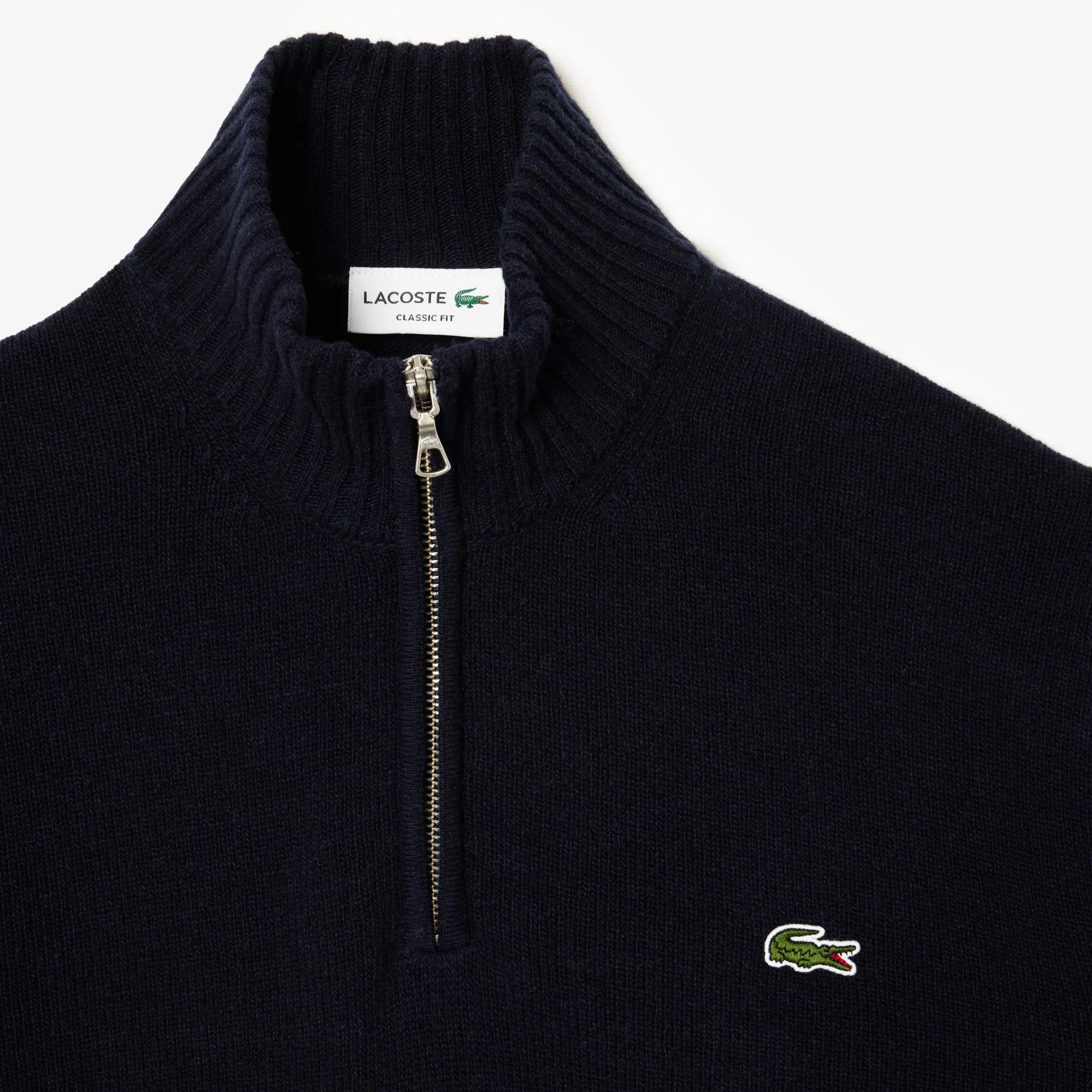 High Zip Neck Monochrome Carded Wool Sweater - AH3052