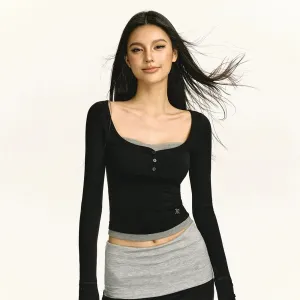 Lace Fake Two-piece Long-sleeve T-shirt