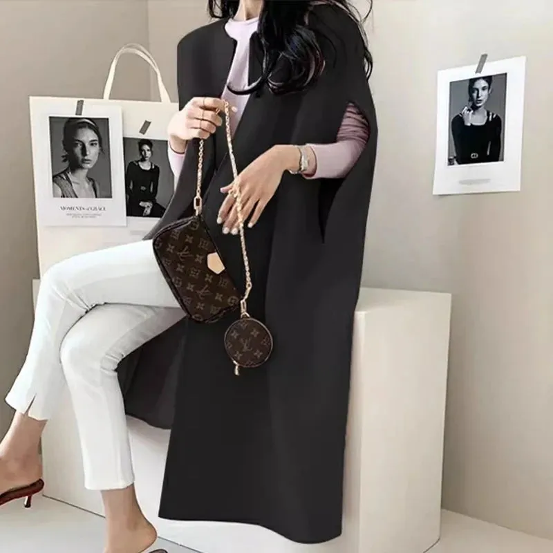 LVSANW [EWQ] Korea Chic Tops Elegant Vintage O Neck Shawl Loose Cardigan Coffee Woolen Women Autumn 2024 Winter Shawl Cloak Coats U7318