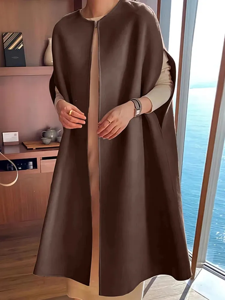 LVSANW [EWQ] Korea Chic Tops Elegant Vintage O Neck Shawl Loose Cardigan Coffee Woolen Women Autumn 2024 Winter Shawl Cloak Coats U7318