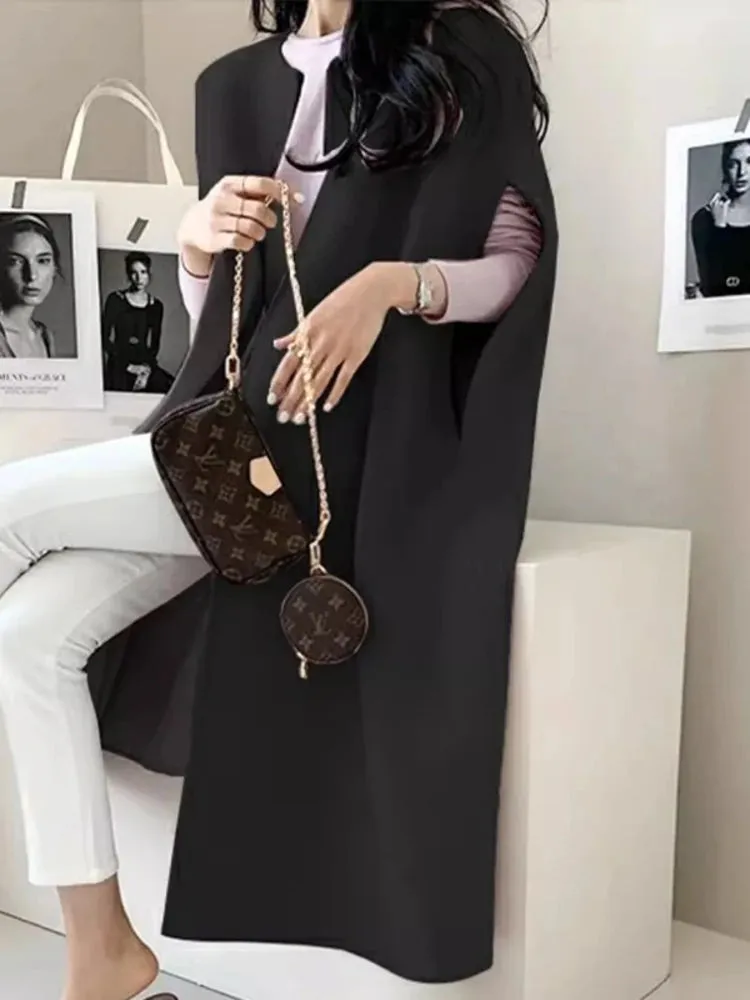 LVSANW [EWQ] Korea Chic Tops Elegant Vintage O Neck Shawl Loose Cardigan Coffee Woolen Women Autumn 2024 Winter Shawl Cloak Coats U7318