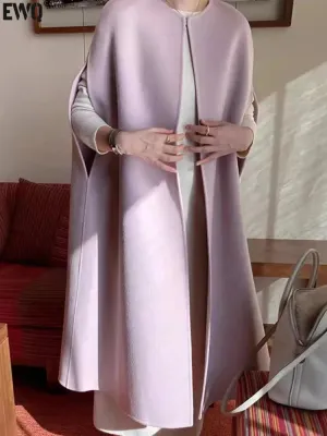 LVSANW [EWQ] Korea Chic Tops Elegant Vintage O Neck Shawl Loose Cardigan Coffee Woolen Women Autumn 2024 Winter Shawl Cloak Coats U7318