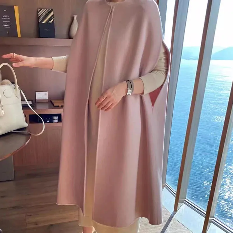 LVSANW [EWQ] Korea Chic Tops Elegant Vintage O Neck Shawl Loose Cardigan Coffee Woolen Women Autumn 2024 Winter Shawl Cloak Coats U7318