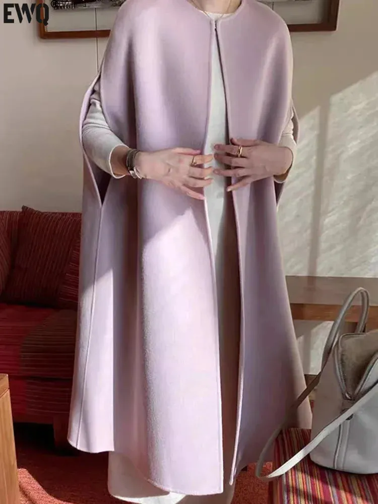 LVSANW [EWQ] Korea Chic Tops Elegant Vintage O Neck Shawl Loose Cardigan Coffee Woolen Women Autumn 2024 Winter Shawl Cloak Coats U7318