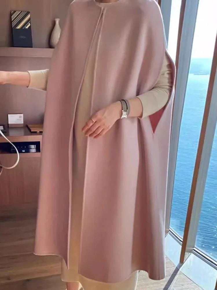 LVSANW [EWQ] Korea Chic Tops Elegant Vintage O Neck Shawl Loose Cardigan Coffee Woolen Women Autumn 2024 Winter Shawl Cloak Coats U7318