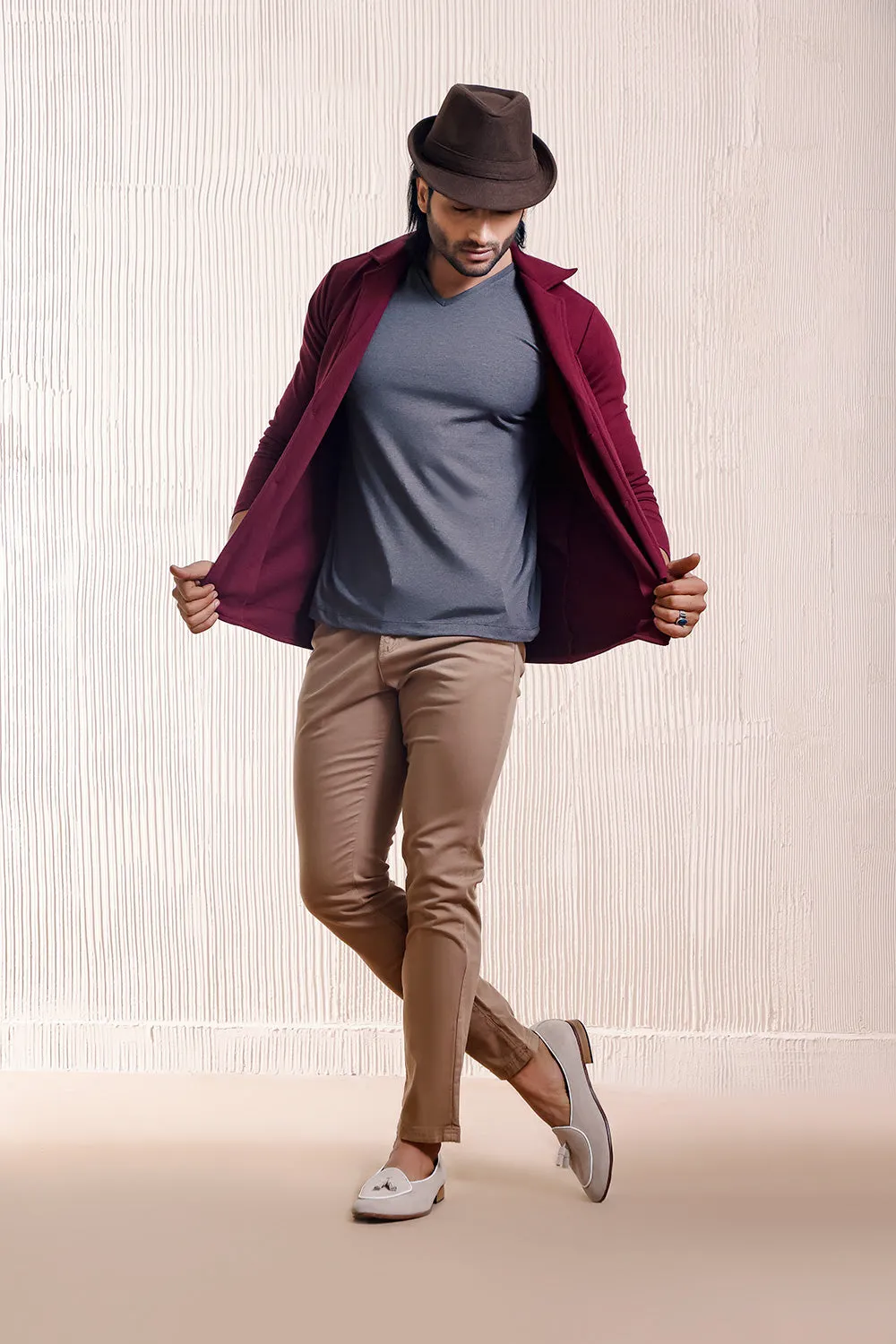 Maroon Blazer Style Cardigan