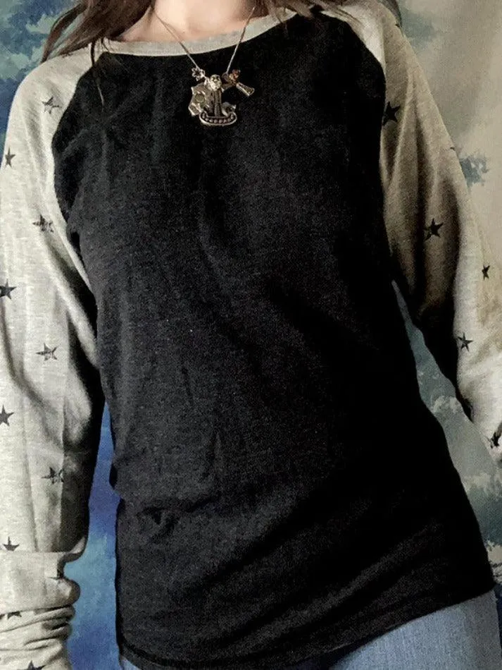 Vintage Star Print Raglan Long Sleeve Knit