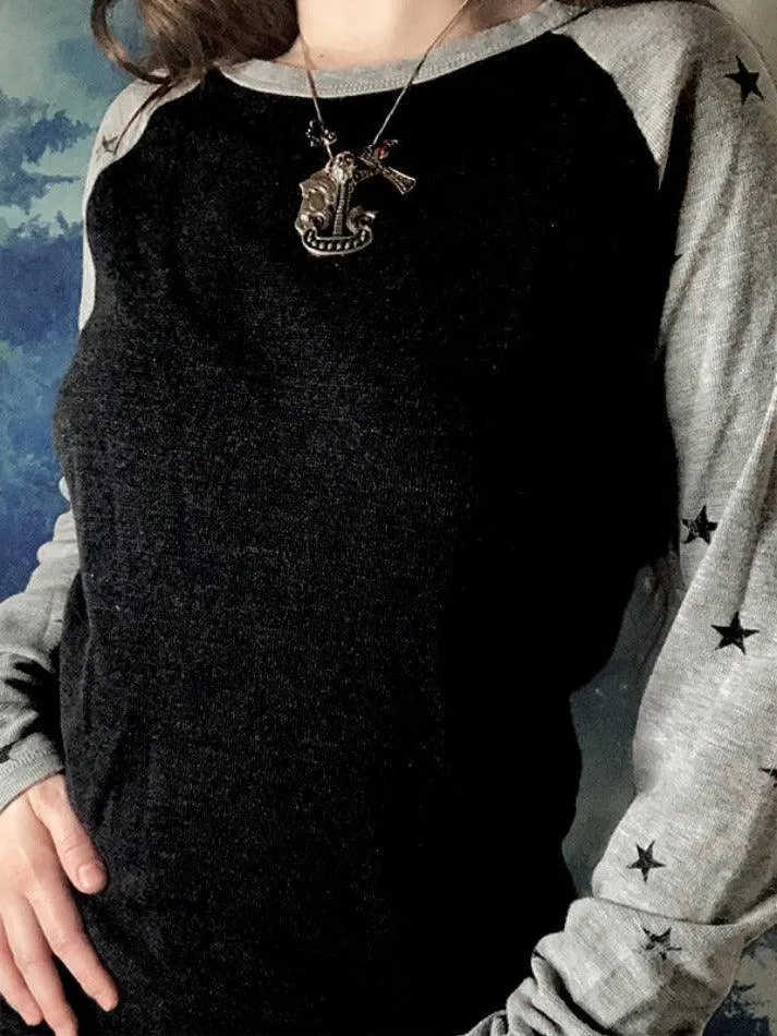 Vintage Star Print Raglan Long Sleeve Knit