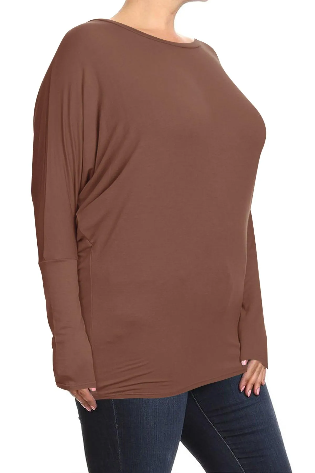 Women's Plus Size Dolman Long Sleeve Solid Loose Fit Tunic Top