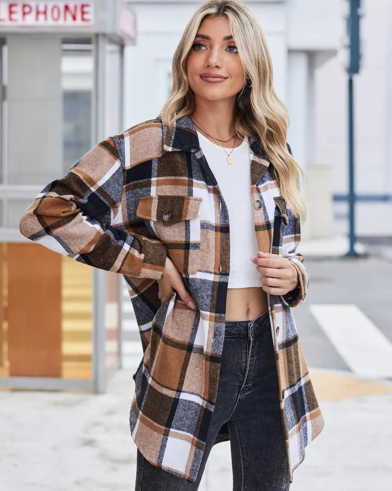 Zeagoo Womens Fashion 2023 Plaid Shacket Jacket Button Down Trench Coats Wool Blend Peacoat Belted Outwear with Pockets