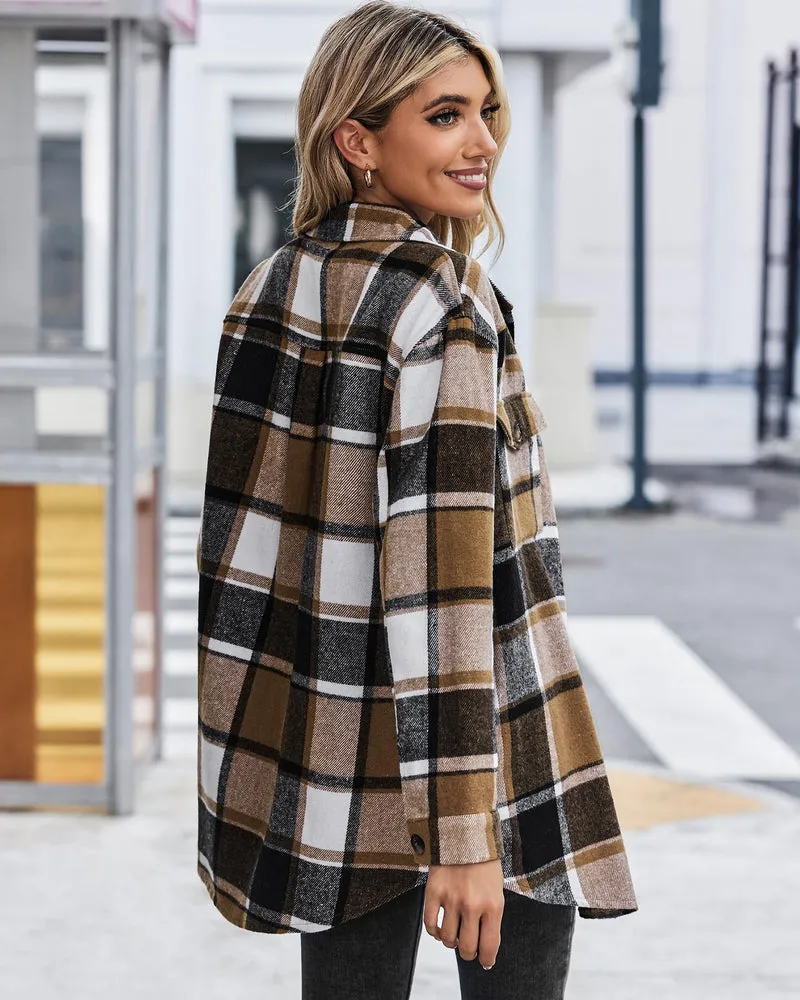 Zeagoo Womens Fashion 2023 Plaid Shacket Jacket Button Down Trench Coats Wool Blend Peacoat Belted Outwear with Pockets