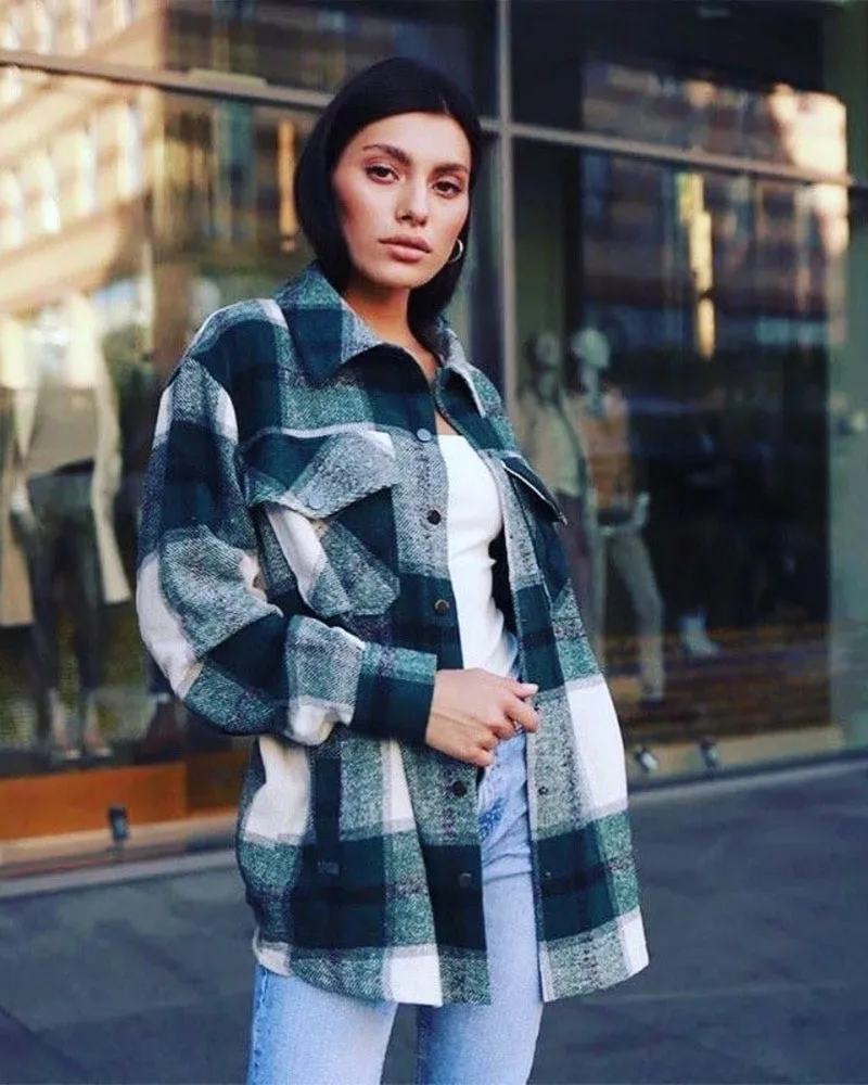 Zeagoo Womens Fashion 2023 Plaid Shacket Jacket Button Down Trench Coats Wool Blend Peacoat Belted Outwear with Pockets