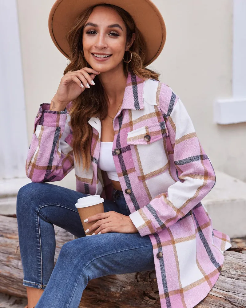 Zeagoo Womens Fashion 2023 Plaid Shacket Jacket Button Down Trench Coats Wool Blend Peacoat Belted Outwear with Pockets