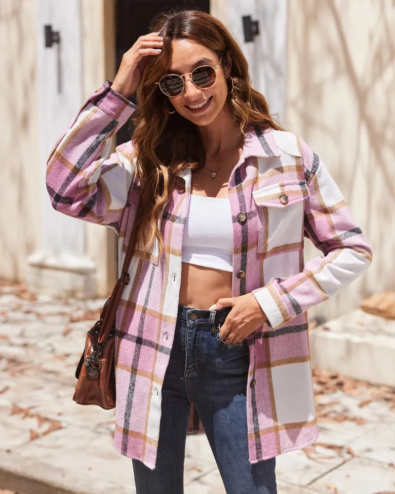 Zeagoo Womens Fashion 2023 Plaid Shacket Jacket Button Down Trench Coats Wool Blend Peacoat Belted Outwear with Pockets