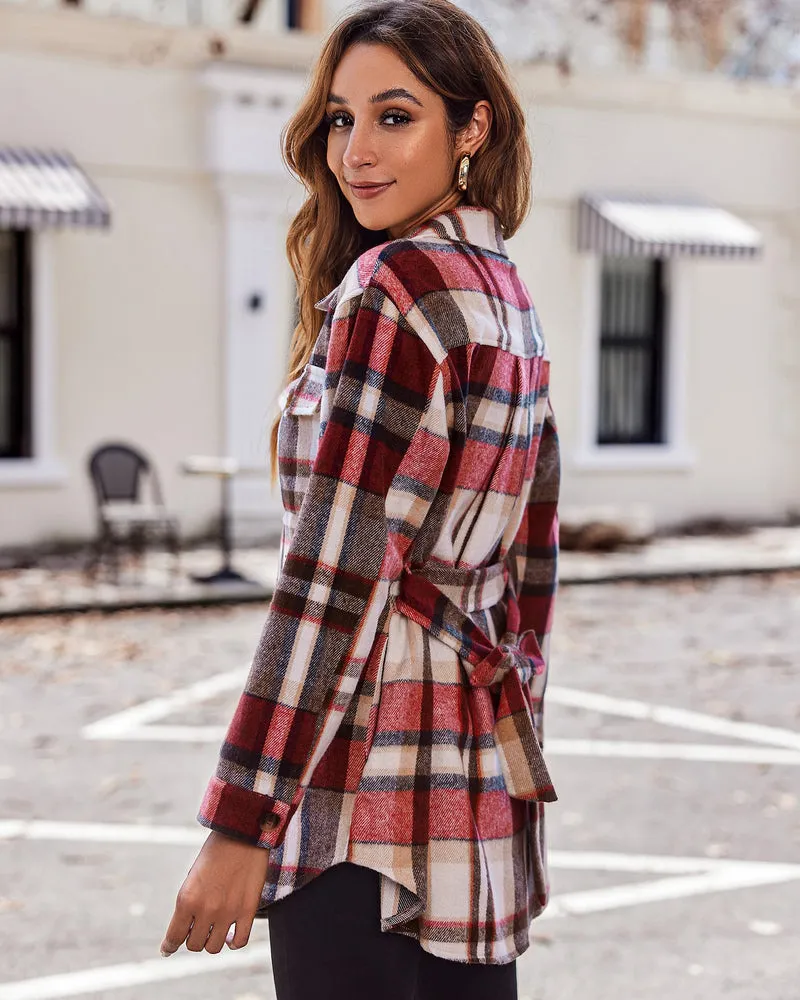 Zeagoo Womens Fashion 2023 Plaid Shacket Jacket Button Down Trench Coats Wool Blend Peacoat Belted Outwear with Pockets