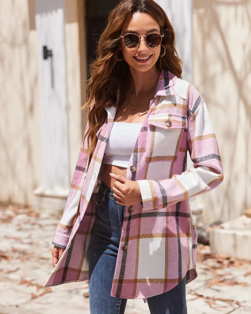Zeagoo Womens Fashion 2023 Plaid Shacket Jacket Button Down Trench Coats Wool Blend Peacoat Belted Outwear with Pockets