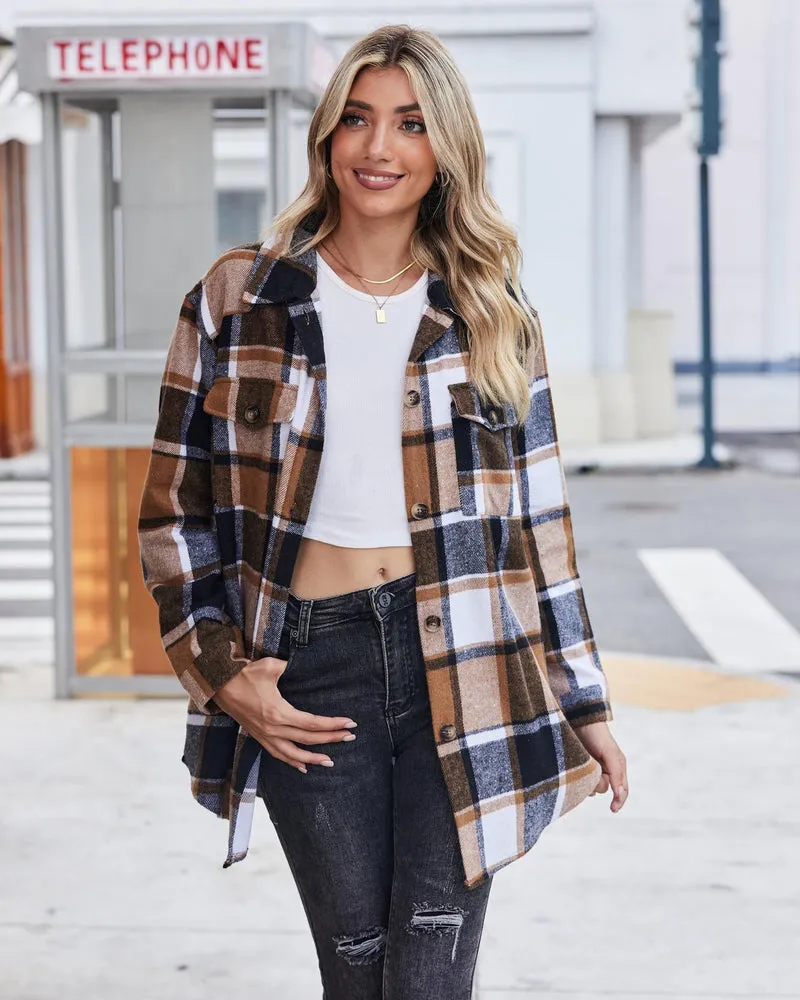 Zeagoo Womens Fashion 2023 Plaid Shacket Jacket Button Down Trench Coats Wool Blend Peacoat Belted Outwear with Pockets