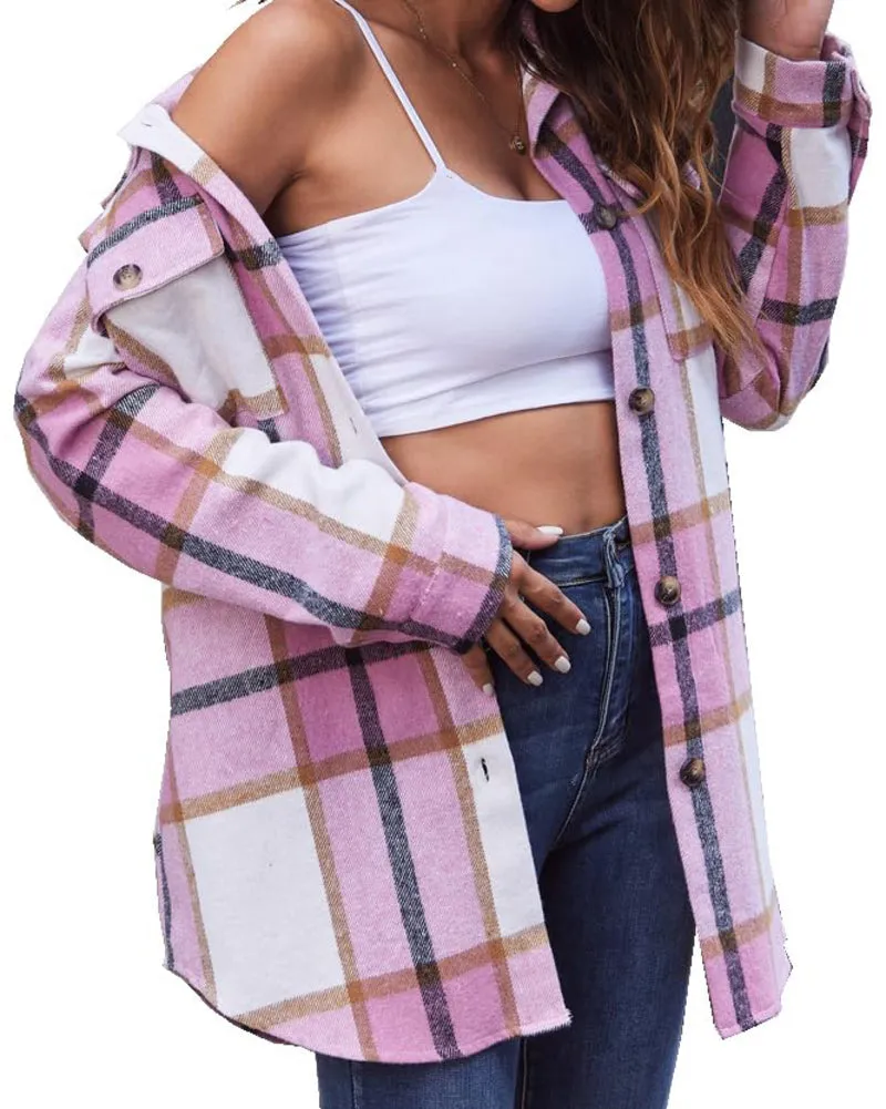 Zeagoo Womens Fashion 2023 Plaid Shacket Jacket Button Down Trench Coats Wool Blend Peacoat Belted Outwear with Pockets